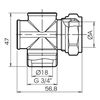Afbeelding van EnergyBy - Kruiskoppeling knelfitting 22mm x 3/4inch vlak x 1/2inch x 1/2inch
