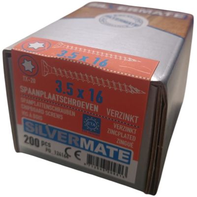 Foto van Silvermate spaanplaatschroeven 3.5 x 16 voldraad verzinkt - 200 stuks