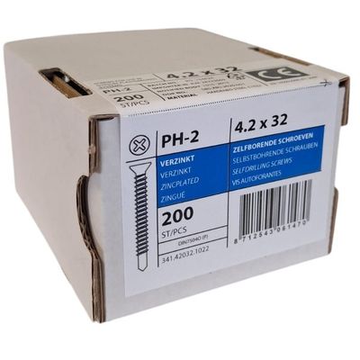 Self driling screws with drilling point 4.2 x 32 galvanized - 200 pcs Self driling screws with drilling point 4.2 x 32 galvanized - 200 pcs