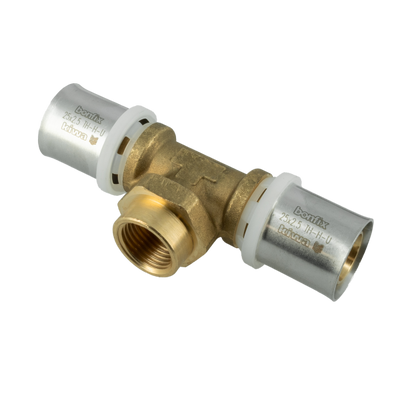 Bonfix Alu-press brass press fitting Tee 25mm x 1/2inch x 25mm FRpF Photo of Bonfix Alu-press brass press fitting Tee 25mm x 1/2inch x 25mm FRpF