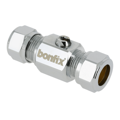 BONFIX messing verchroomd knel minikogelkraan met schroevendraaier bediening recht 10mm x 10mm FF Foto van BONFIX messing verchroomd knel minikogelkraan met schroevendraaier bediening recht 10mm x 10mm FF