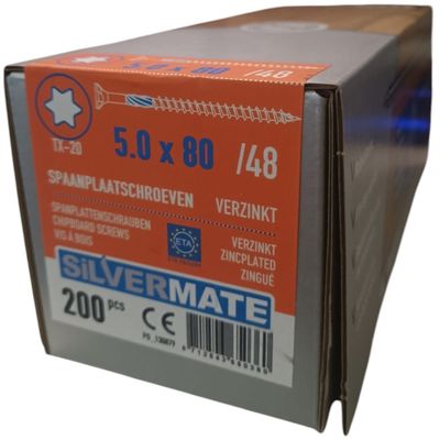 Silvermate chipboard screws 5.0 x 80 partial thread - 200 pcs Silvermate chipboard screws 5.0 x 80 partial thread - 200 pcs