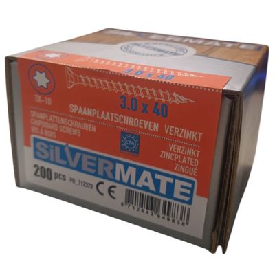 Silvermate spaanplaatschroeven 3.0 x 40 voldraad verzinkt - 200 stuks Silvermate spaanplaatschroeven 3.0 x 40 voldraad verzinkt - 200 stuks
