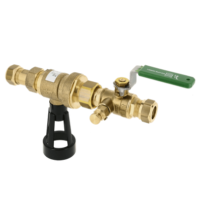 BONFIX TBE 2096 ball stop valve with drainplug connection & backflow prevention compression 22mm FF