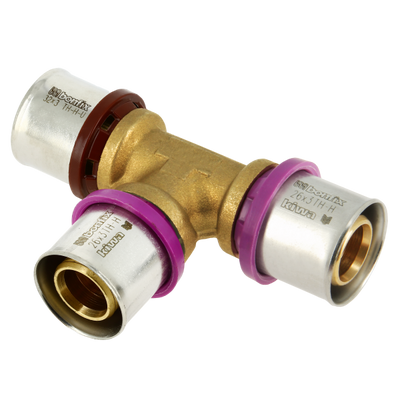 Photo of Bonfix Alu press brass fitting coupling Tee reduced 32mm x 32mm x 26mm FFF
