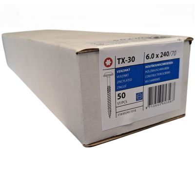 Tellerkopschroeven 6.0 x 240 deeldraad - 50 stuks