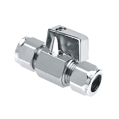 BONFIX messing verchroomd knel minikogelkraan met verchroomde knop 12mm x 10mm FF Foto van BONFIX messing verchroomd knel minikogelkraan met verchroomde knop 12mm x 10mm FF