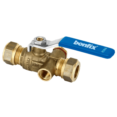 Photo of BONFIX brass compression ball valve with tap 15mm FF