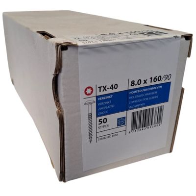 Tellerkopschroeven 8.0 x 160 deeldraad - 50 stuks Tellerkopschroeven 8.0 x 160 deeldraad - 50 stuks