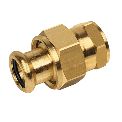 Photo of BONFIX press fitting red copper 3-piece coupling 15mm x 1/2inch FRp