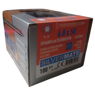 Foto van Silvermate spaanplaatschroeven 6.0 x 50 voldraad verzinkt - 100 stuks