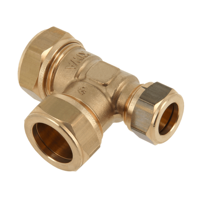 Photo of BONFIX brass compression fitting Tee reduced 28mm x 28mm x 22mm FFF