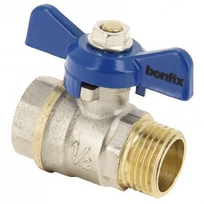 Foto van BONFIX messing draadfitting kogelkraan blauwe vlindergreep 3/4inch RRp