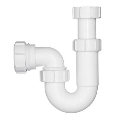 Foto van Martens PP 1 1/2inch x 40mm P-sifon verstelbaar muuraansluiting - klemaansluiting wit