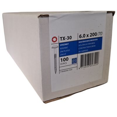 Construction screws wafer head 6.0 x 200 100 pcs Photo of Construction screws wafer head 6.0 x 200 100 pcs
