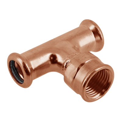 Photo of BONFIX press fitting red copper Tee female thread 16mm x 1/2inch x 16mm FRpF