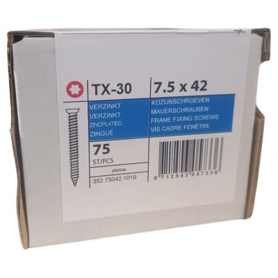 Kozijnschroeven platkop 7.5 x 42 - 75 stuks Kozijnschroeven platkop 7.5 x 42 - 75 stuks