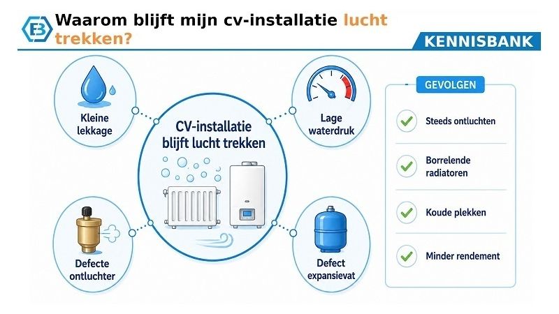 Waarom blijft mijn cv-installatie lucht trekken?