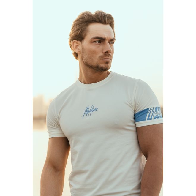 Afbeelding van Malelions Men Captain T-Shirt + Short Set Off-White Vista Blue