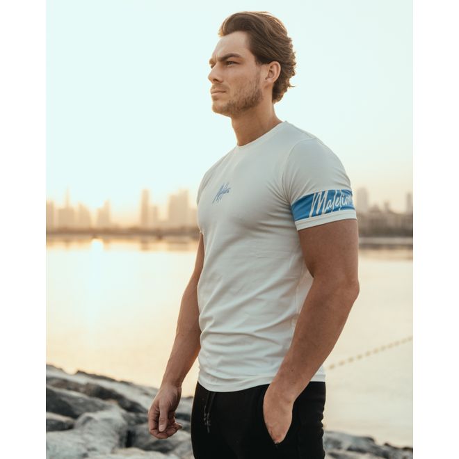 Afbeelding van Malelions Men Captain T-Shirt + Short Set Off-White Vista Blue