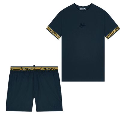 Foto van Malelions Men Venetian T-Shirt + Short Set Navy Gold