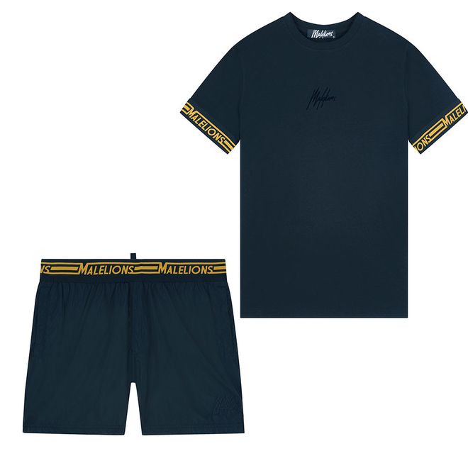 Afbeelding van Malelions Men Venetian T-Shirt + Short Set Navy Gold