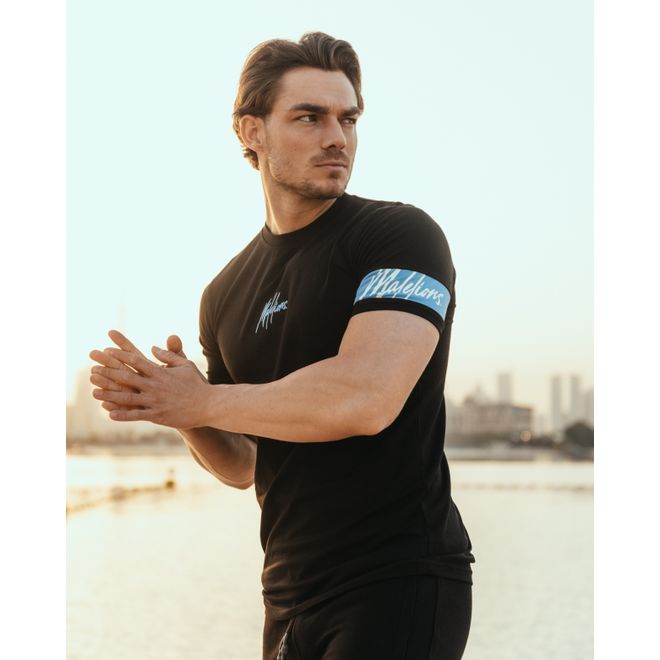 Afbeelding van Malelions Men Captain T-Shirt + Short Set Black/Vista Blue