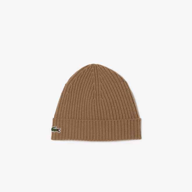 Afbeelding van Lacoste Uniseks Muts Geribbelde Wol Bruin SIX