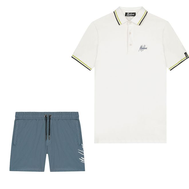 Afbeelding van Malelions Men Signature Polo Set White Vintage Blue
