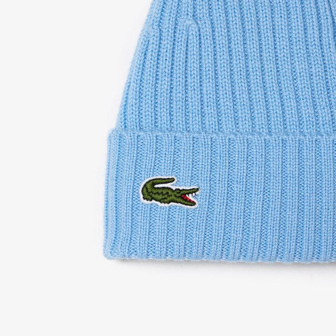 Afbeelding van Lacoste Uniseks Muts Geribbelde Wol Blauw HBP