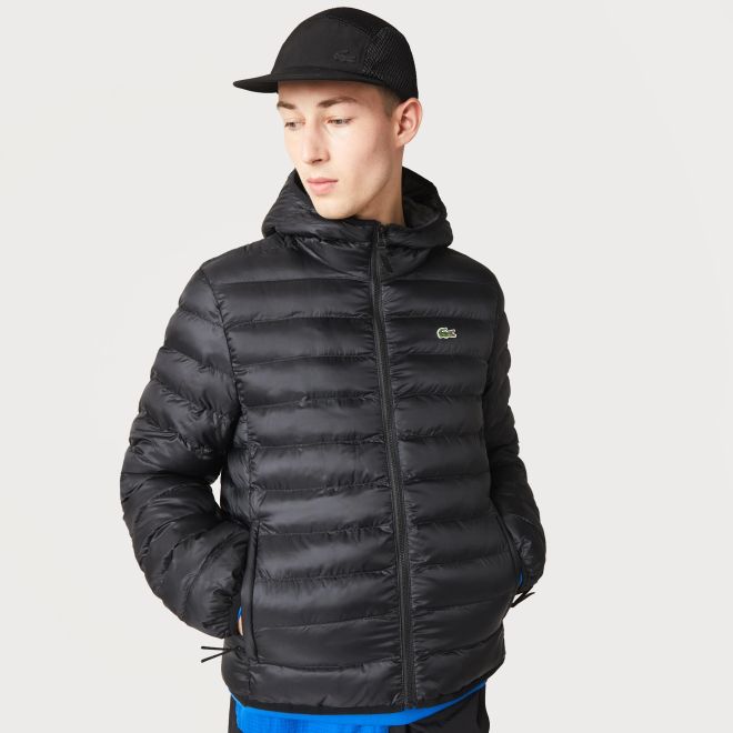 Afbeelding van Lacoste kort jack heren gewatteerd met capuchon Zwart