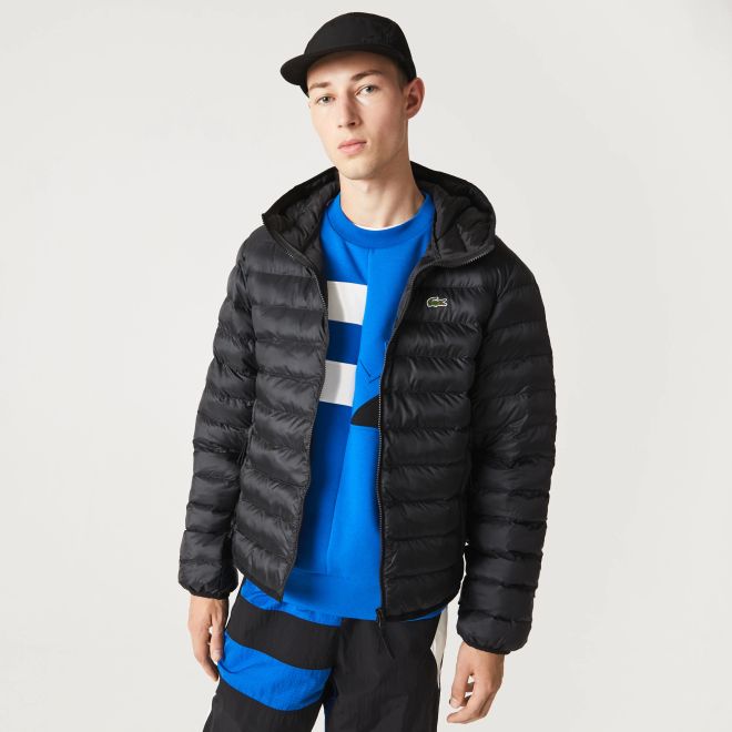 Afbeelding van Lacoste kort jack heren gewatteerd met capuchon Zwart