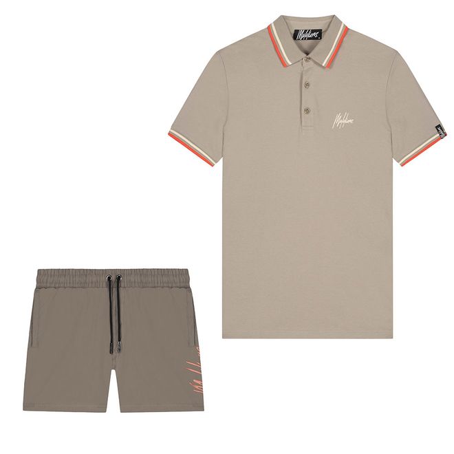 Afbeelding van Malelions Men Signature Polo Set Taupe Soft Peach