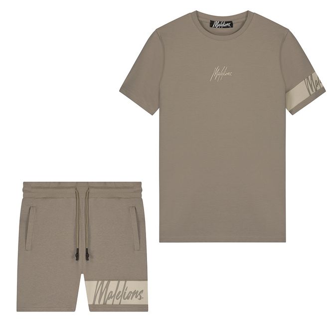 Afbeelding van Malelions Men Captain T-Shirt + Short Set Taupe