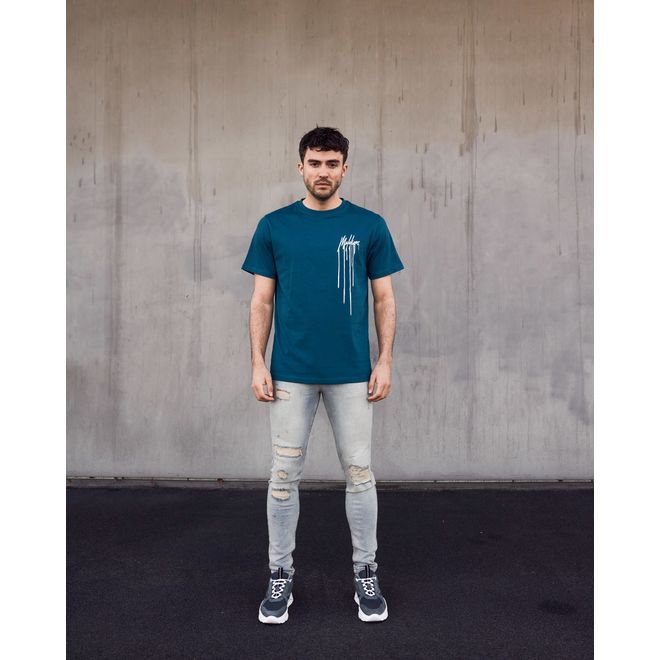 Afbeelding van Malelions Men Dripped T-Shirt Teal White