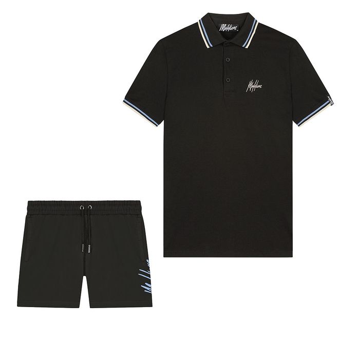 Afbeelding van Malelions Men Signature Polo Set Black Vista Blue