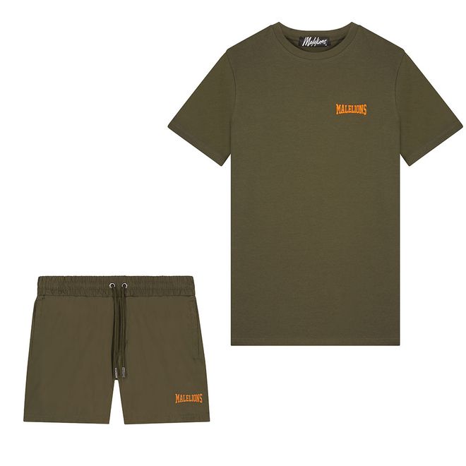 Afbeelding van Malelions Men Boxer T-Shirt + Short Set Army Orange