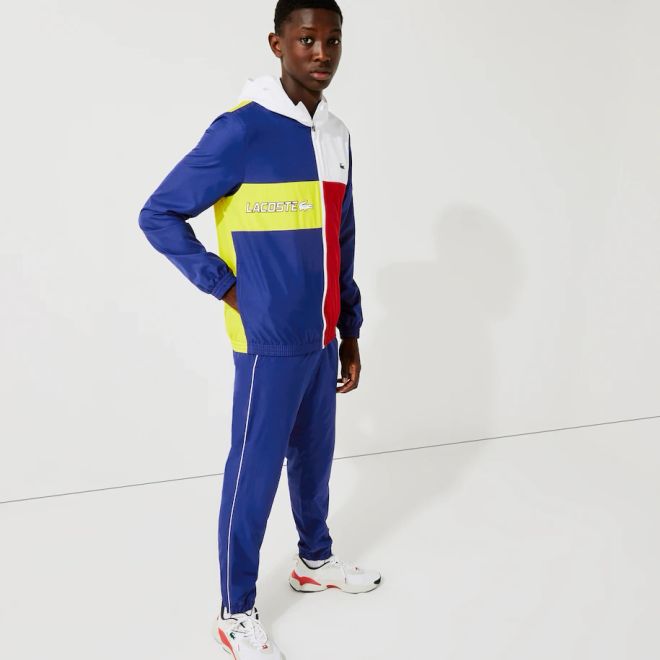Afbeelding van Lacoste Sport Trainingspak Block White Blue Yellow