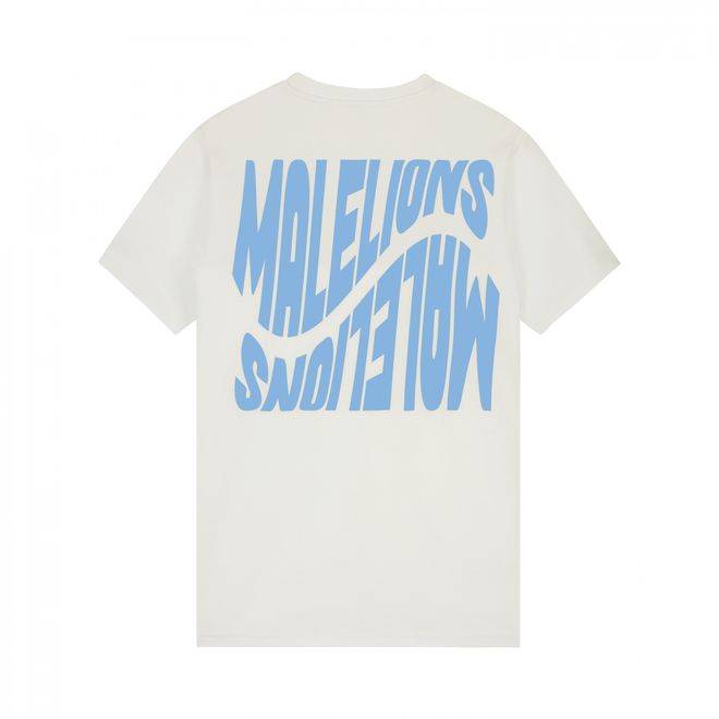 Afbeelding van Malelions Men Wave Graphic T-Shirt Off-White Vista Blue