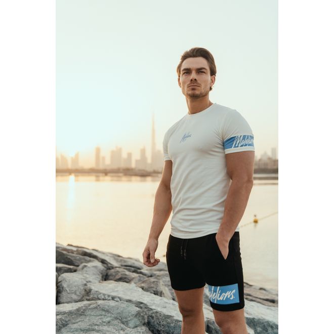 Afbeelding van Malelions Men Captain T-Shirt + Short Set Off-White Vista Blue