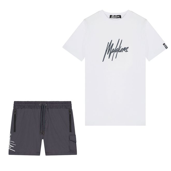 Afbeelding van Malelions Men Signature + Short Set Antra White