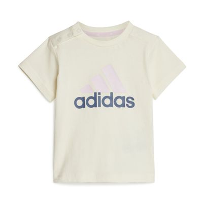 Foto van Adidas Essentials Logo T-shirt en Short Set Little Infants Ivory Clear Pink