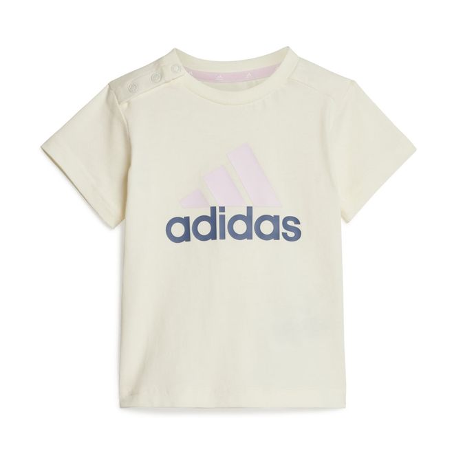 Afbeelding van Adidas Essentials Logo T-shirt en Short Set Little Infants Ivory Clear Pink