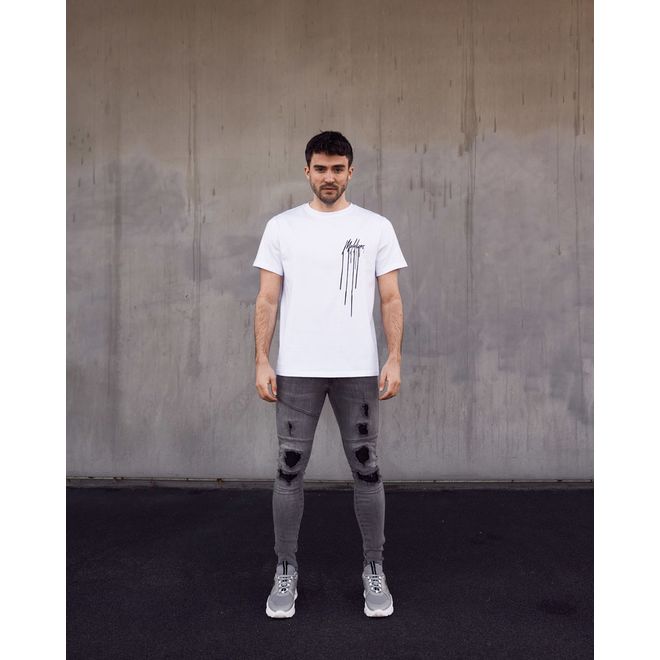 Afbeelding van Malelions Men Dripped T-Shirt White Black