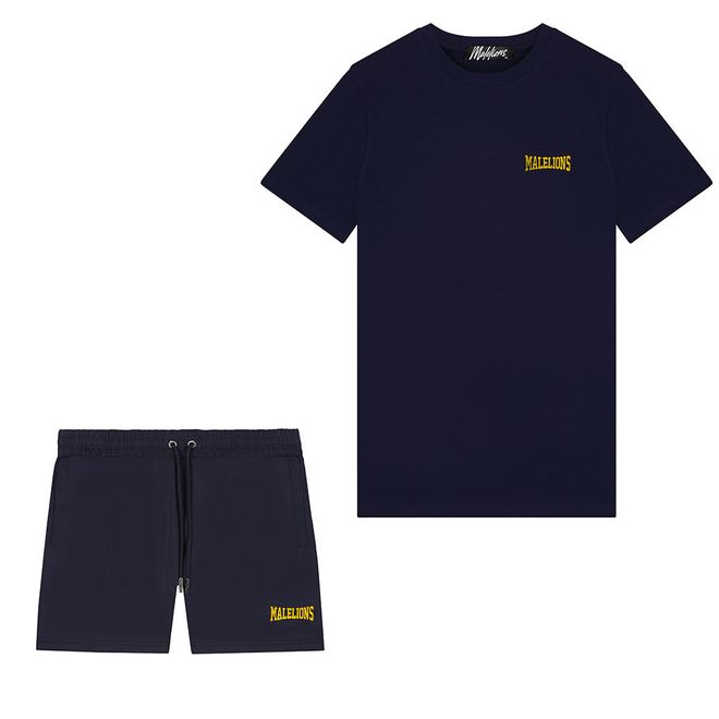 Afbeelding van Malelions Men Boxer T-Shirt + Short Set Navy Yellow