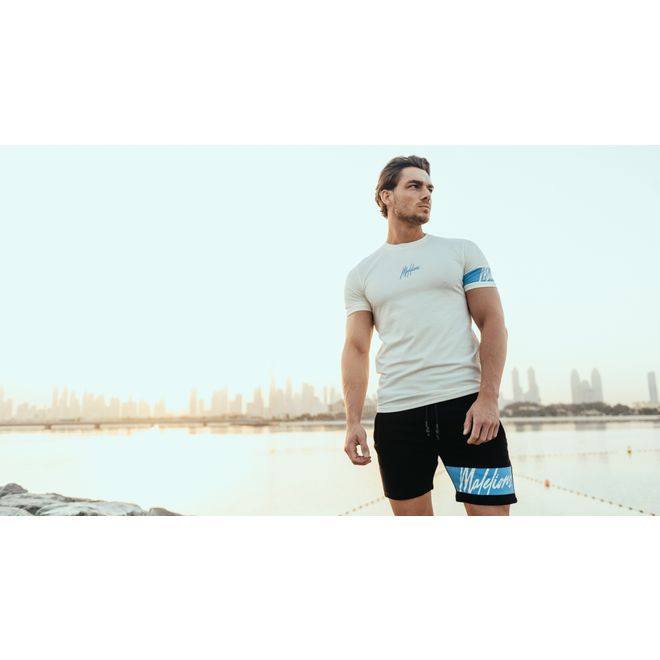 Afbeelding van Malelions Men Captain T-Shirt + Short Set Off-White Vista Blue