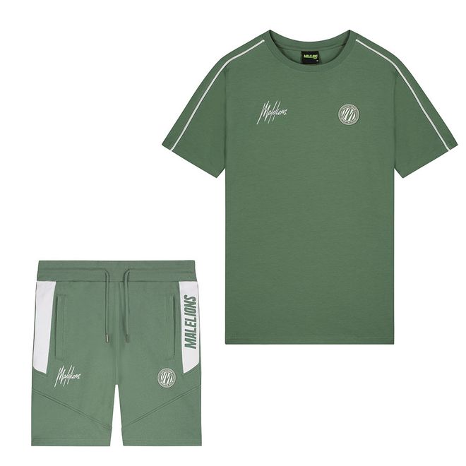 Afbeelding van Malelions Sport Coach T-Shirt + Short Set Army White