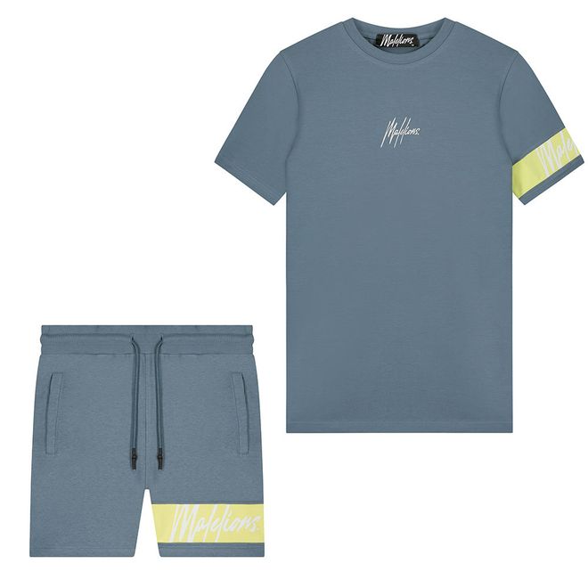 Afbeelding van Malelions Men Captain T-Shirt + Short Set Vintage Blue