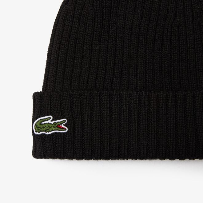 Afbeelding van Lacoste Uniseks Muts Geribbelde Wol Black