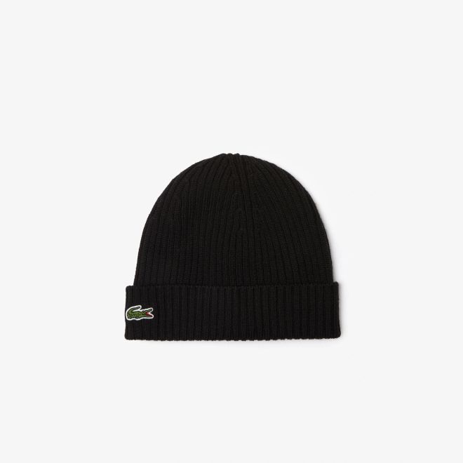 Afbeelding van Lacoste Uniseks Muts Geribbelde Wol Black